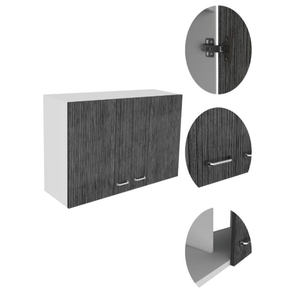 Wall Cabinet Toran, Two Shelves, Double Door, White / Smokey Oak Finish-6