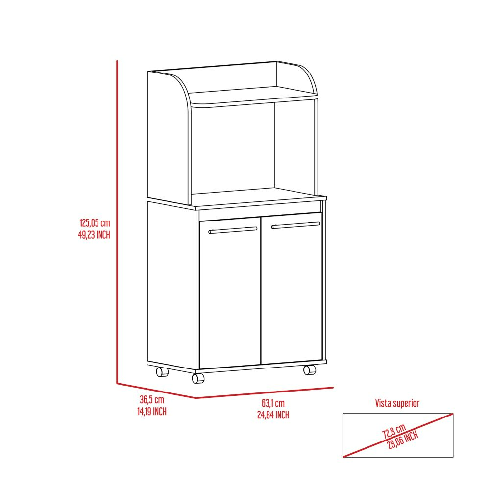 Kitchen Cart Totti, Double Door Cabinet, One Open Shelf, Two Interior Shelves, White Finish-7