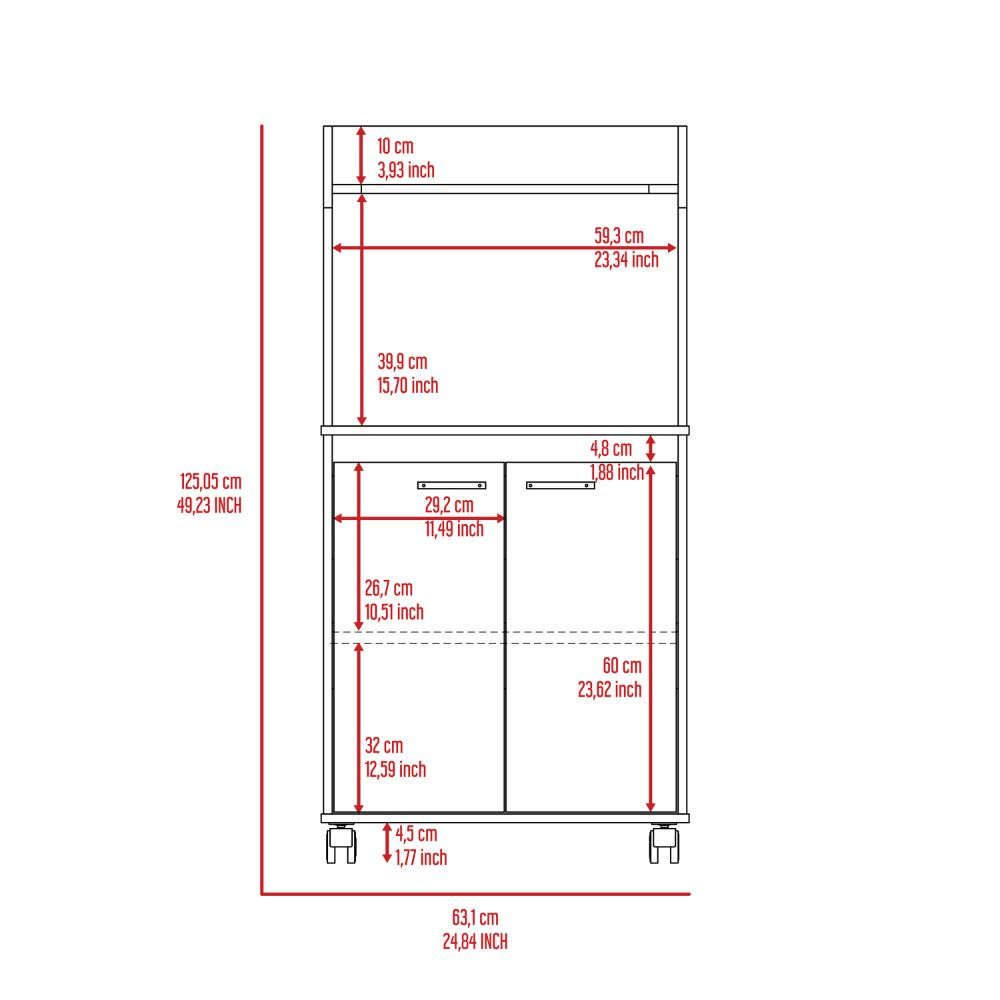 Kitchen Cart Totti, Double Door Cabinet, One Open Shelf, Two Interior Shelves, White Finish-8