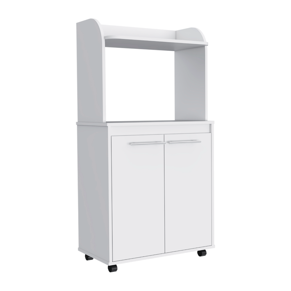 Kitchen Cart Totti, Double Door Cabinet, One Open Shelf, Two Interior Shelves, White Finish-5