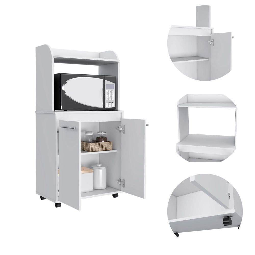 Kitchen Cart Totti, Double Door Cabinet, One Open Shelf, Two Interior Shelves, White Finish-6