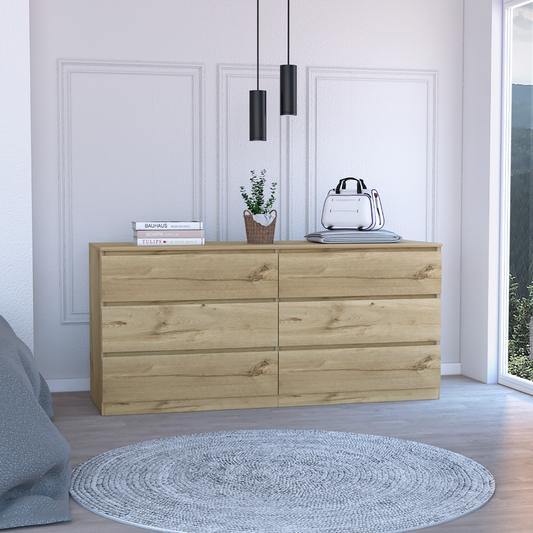 6 Drawer Double Dresser Tronx, Superior Top, Light Oak / White Finish-0