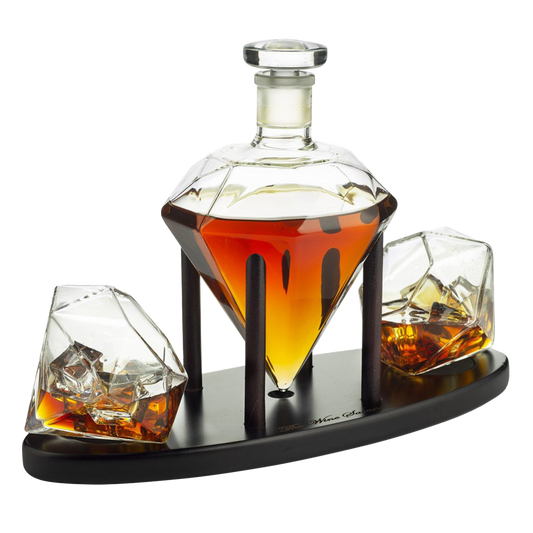 The Wine Savant Diamond Whiskey Decanter l With 2 Diamond Glasses Liquor, Scotch, Rum, Bourbon, Vodka, Tequila Decanter (750 ML DECANTER)-0