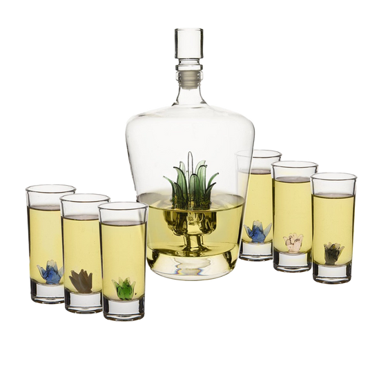 Tequila Decanter Tequila Glasses Set with Agave Decanter and 6 Agave Sipping Shot Glass, Perfect for Gifts for Tequila Lovers, 25 Ounce Bottle, 3 Ounce Tequila Party Decorations Cinco De Mayo (Agave)-0
