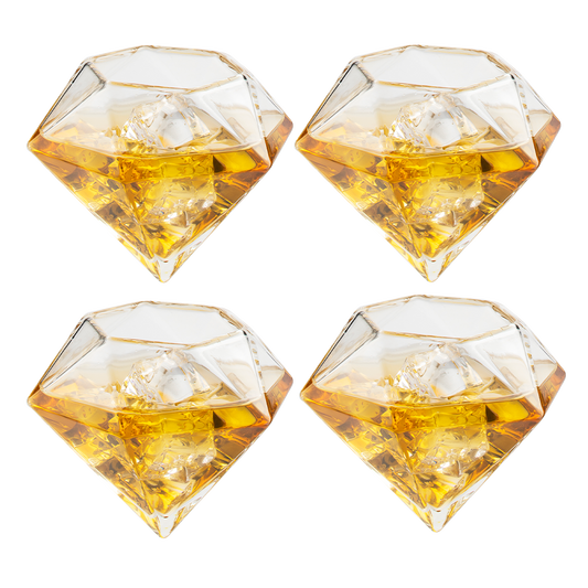 Set of 4 Diamond Whiskey & Wine Glasses 10oz - Wine, Whiskey, Water, Diamond Shaped, Diamonds Collection Sparkle Patented Wine Savant - Stands Alone, Or on Stand-0