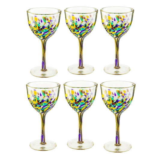 The Wine Savant Recycled Glass Wine Glasses - Mexican Wine Glasses Set of 6, Mexican Luxury Hand Blown Wine and Water Glasses (8 ounces each) Cobalt Cinco De Mayo Glasses - Confetti Wine Glasses-0