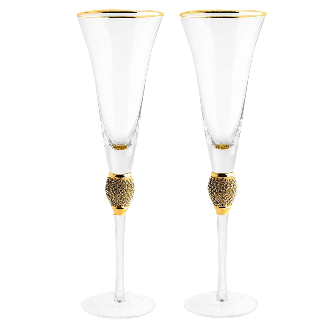 The Wine Savant Diamond Champagne Flutes Set of 2 Glasses, Dimond Rhinestone Studded Long Stem, 7oz, Premium Designed Champagne Glasses for Spirits and Wine, Gift Boxed-0