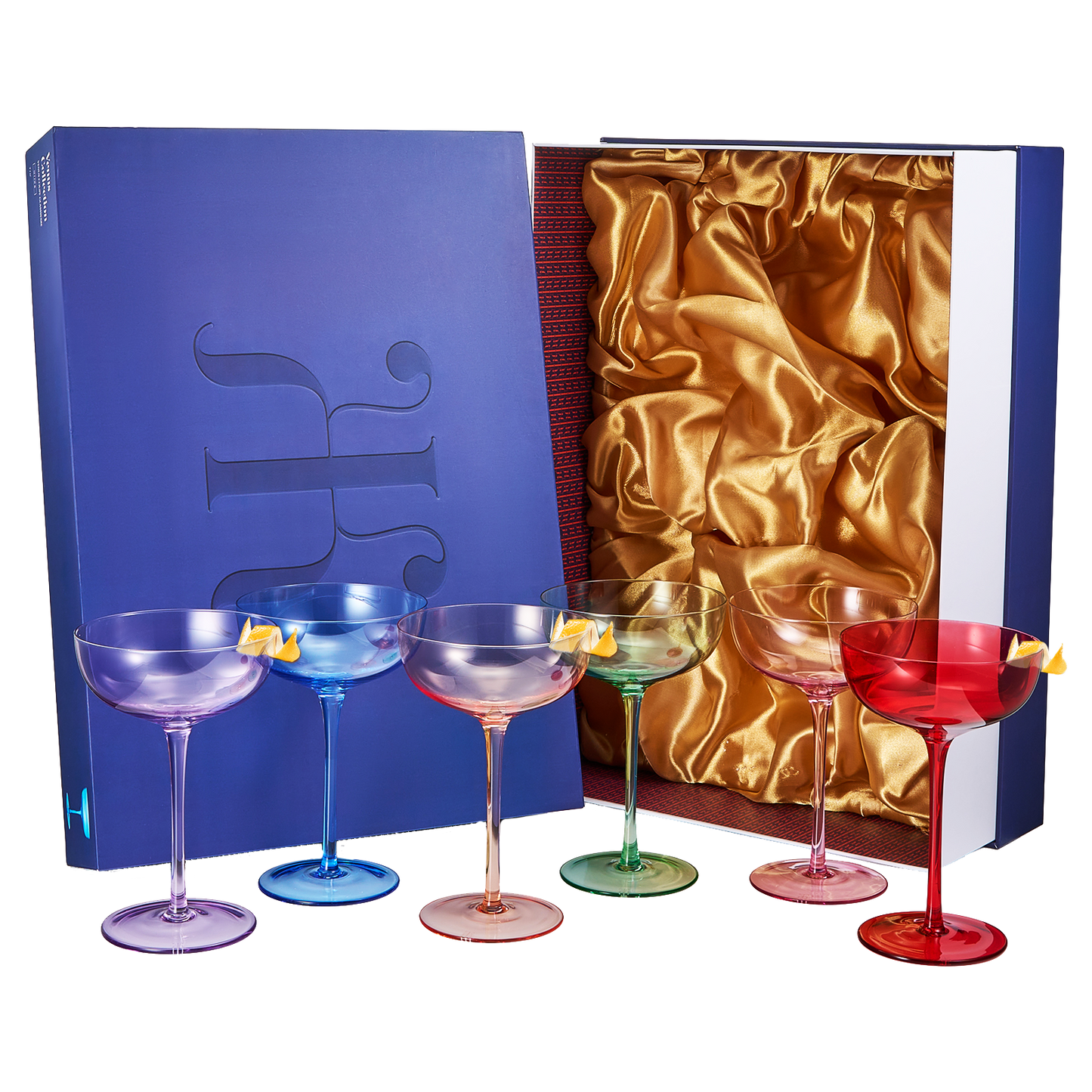 Colored Coupe Glasses | Set of 6 | 7 oz Classic Cocktail Glassware for Champagne, Martini, Manhattan, Cosmopolitan, Crystal Speakeasy Style Goblets Stems, Elegantly Color (Classic Multicolor)-0