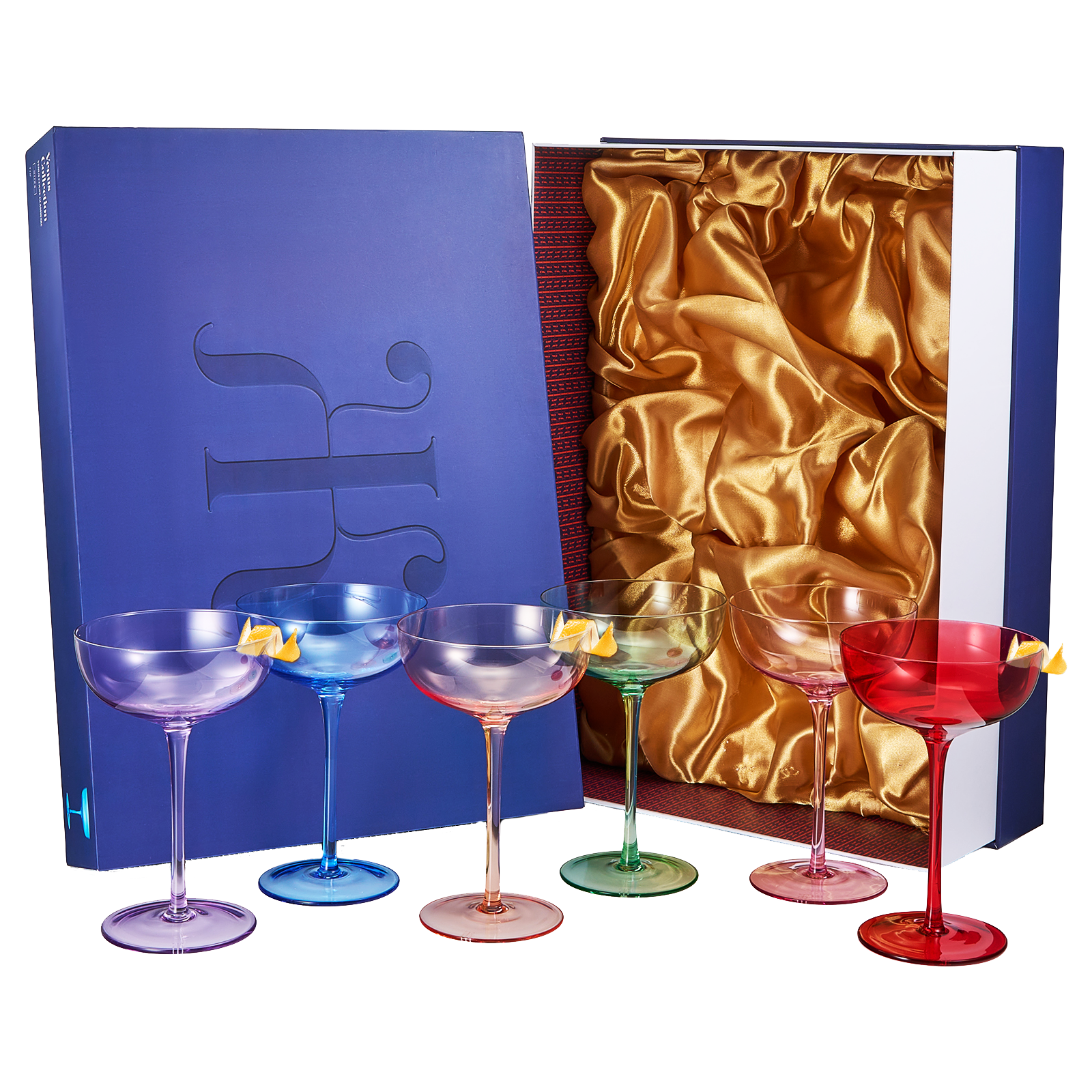 Colored Coupe Glasses | Set of 6 | 7 oz Classic Cocktail Glassware for Champagne, Martini, Manhattan, Cosmopolitan, Crystal Speakeasy Style Goblets Stems, Elegantly Color (Classic Multicolor)-0