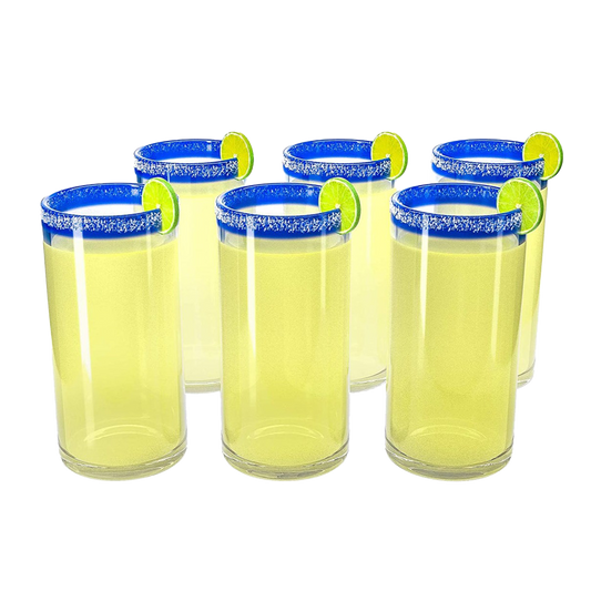 Hand Blown Mexican Drinking Glasses – Set of 6 Confetti Rock Design Glasses by The Wine Savant (Cobalt)-0