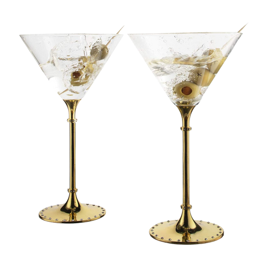 The Wine Savant Gold Cocktail, Martini & Champagne Glasses Rhinestone DIAMOND Studded, Cosmopolitan Elegant Crystal Glassware, Set of 2-10oz, 10" Tall Stem Sparkling Margaretta, Wedding, or Everyday-0