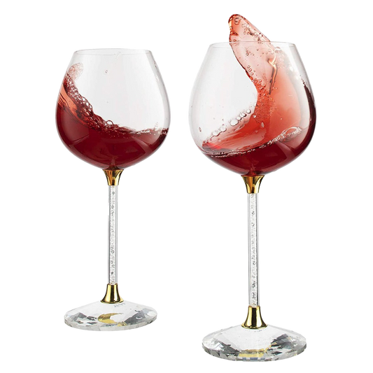 Crystal Wine Glasses Diamond Filled Stem, White and Red Wine, With Laser Cut Diamond Base Large 18 Ounces-0