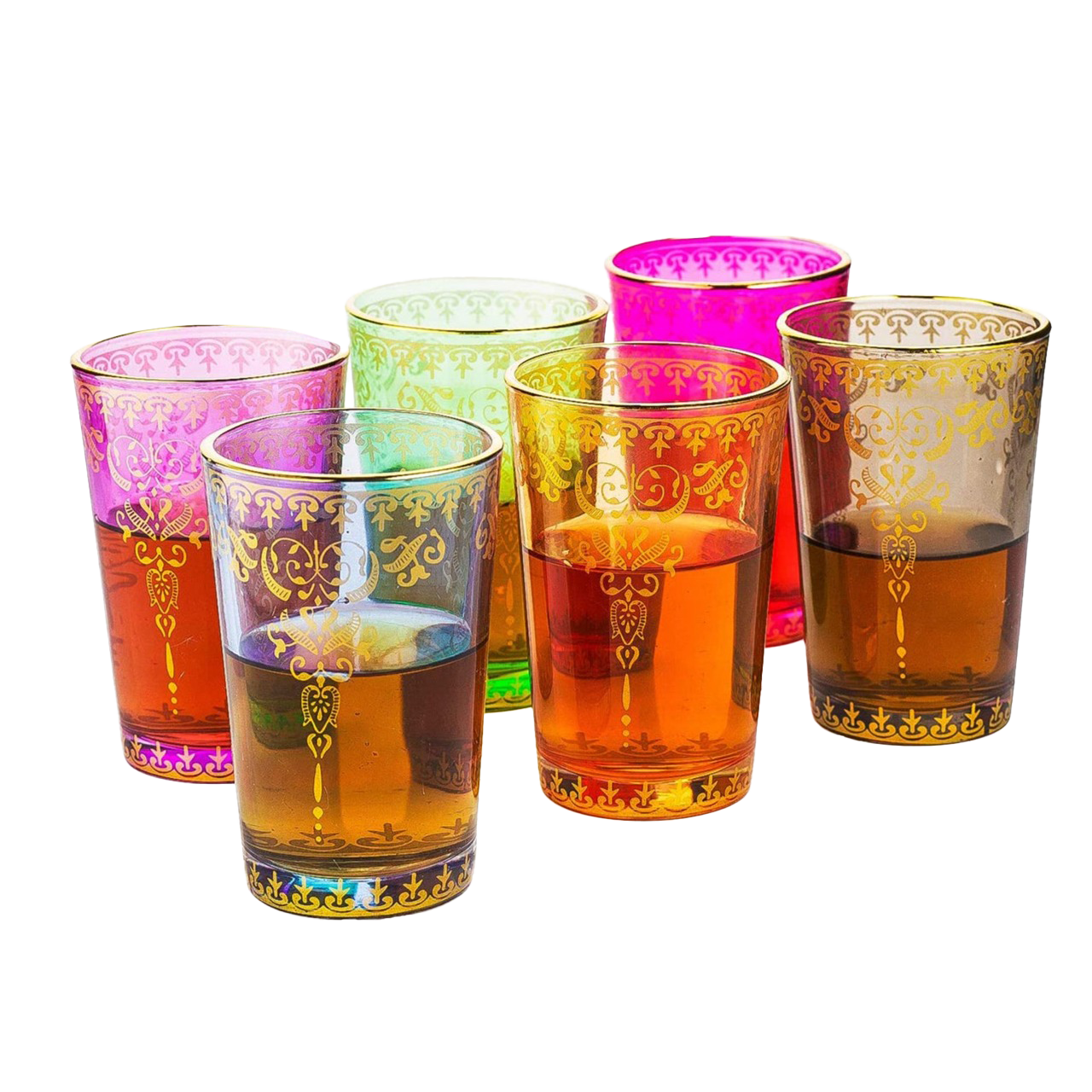 The Wine Savant Moroccan Glasses Artisan Hand-Made Multipurpose 170 ml 6 oz Tea and Wine Morrocan Tumbler Marrakech & Casablanca Tea Cups Set of 6 (6 Colors)-0