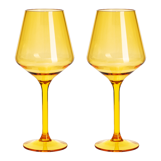 Floating Wine Glasses for Pool - Set of 2-15 OZ Shatterproof Poolside Wine Glasses, Tritan Plastic Reusable Stemware, Beach Outdoor Cocktail, Wine, Champagne, Water Glassware Spring Summer (Yellow)-0