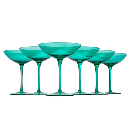 The Wine Savant Colored Vintage Glass Coupes 12oz Colorful Cocktail, Martini & Champagne Glasses, Prosecco, Mimosa Glasses Set, Cocktail Glass Set, Bar Glassware Luster Glasses, Modern (6, Teal)-0