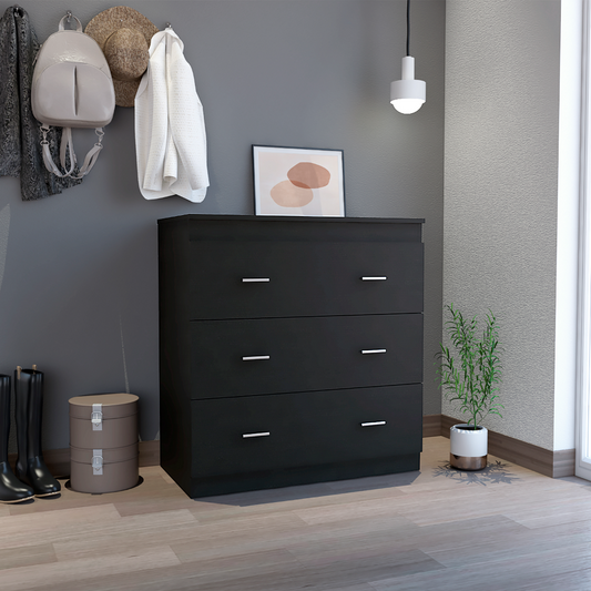 Three Drawer Dresser Whysk, Superior Top, Handles, Black Wengue Finish-0