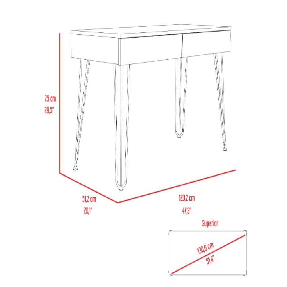 Desk Hinsdale with Hairpin Legs and Two Drawers, Smokey Oak Finish-7