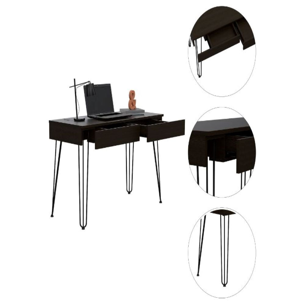Desk Hinsdale with Hairpin Legs and Two Drawers, Smokey Oak Finish-6