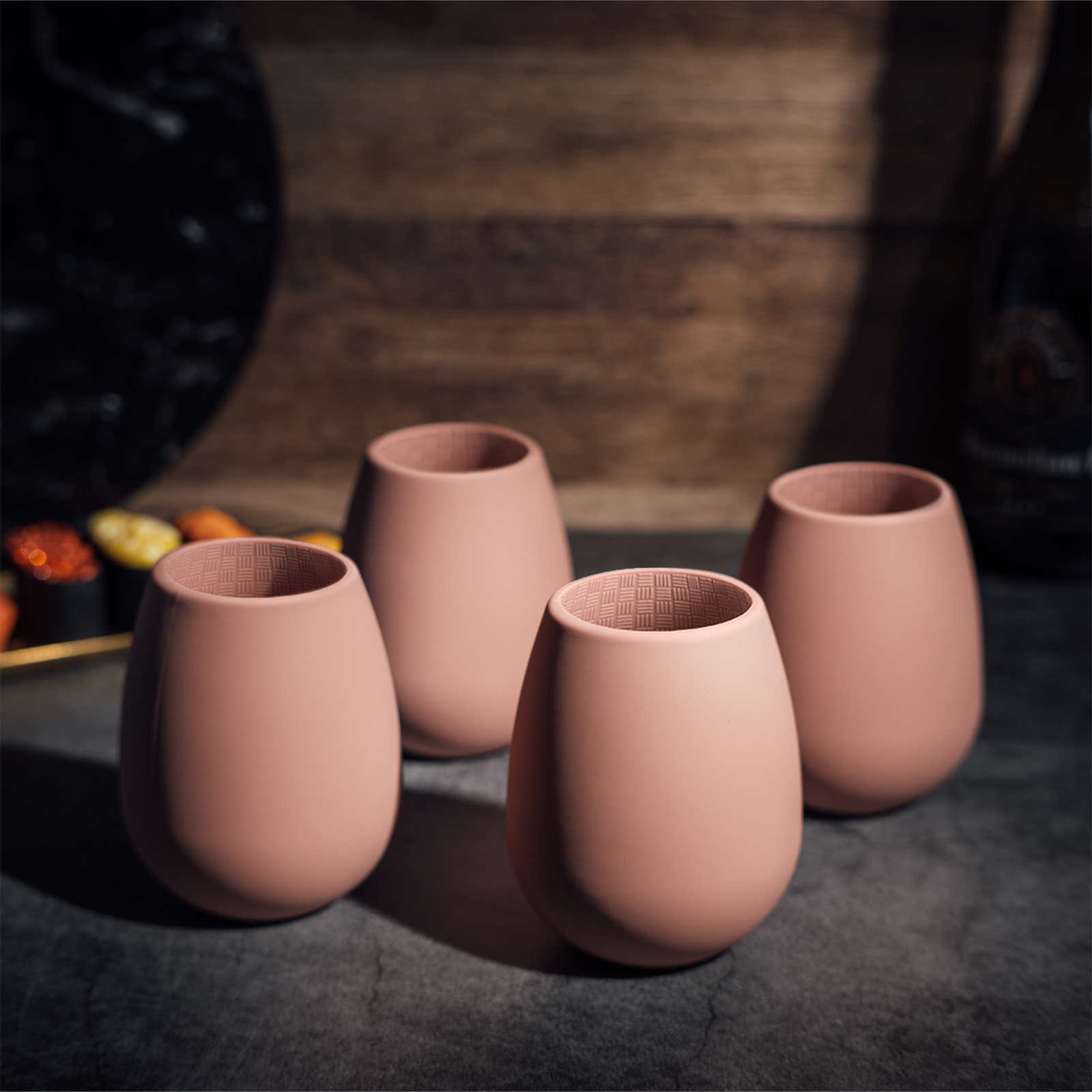 Unbreakable Silicone Stemless Wine Glassware | Set of 4 | Reusable & Shatterproof Tumbler Drinkware for Wine, Water, Cocktails, Champagne Glass for Parties, Camping, Beaches, Boats - (Pink)-1