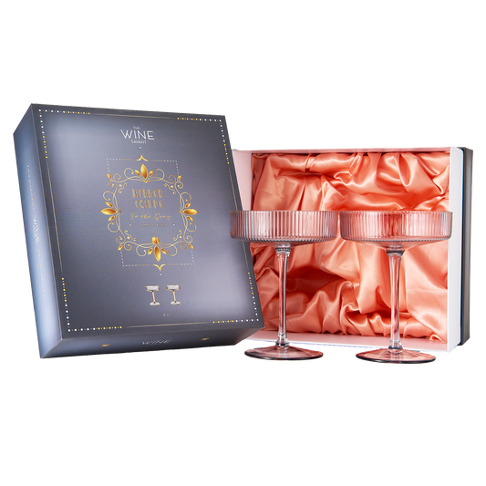 Ribbed Coupe Cocktail Glasses 8 oz | Set of 2 | Classic Manhattan Glasses For Cocktails, Champagne Coupe, Ripple Coupe Glasses, Art Deco Gatsby Vintage, Crystal with Stems (Smoke Grey)-0