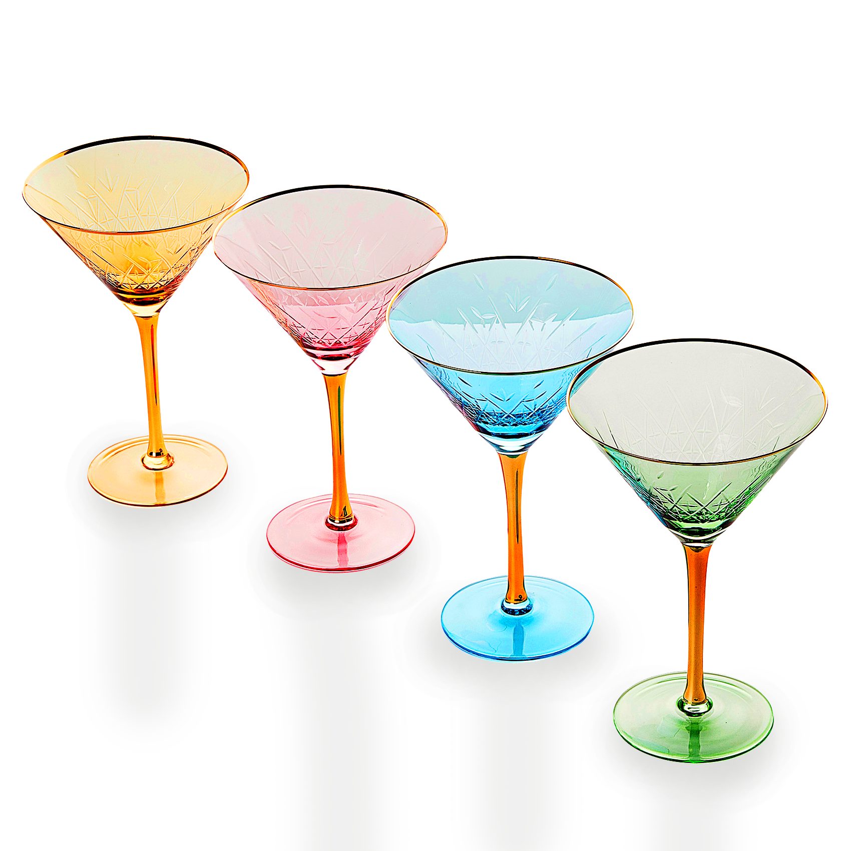 Crystal Martini Glasses Colored - Set of 4 - Stemmed Multi-Color Glass, Great for all Drink Types and Occasions - Luxury, Durable, Hand-Blown Vintage Art Deco Coupe for Champagne, Martini, Cocktails-6
