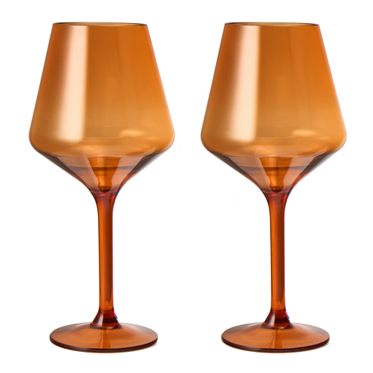 Floating Wine Glasses for Pool - Set of 2-15 OZ Shatterproof Poolside Wine Glasses, Tritan Plastic Reusable, Beach Outdoor Cocktail, Wine, Champagne, Water Glassware Spring Summer (Burnt Orange)-0