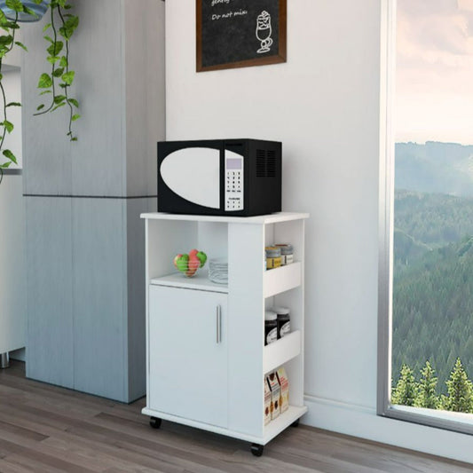 Kitchen Cart Newark, Three Side Shelves, White Finish-0