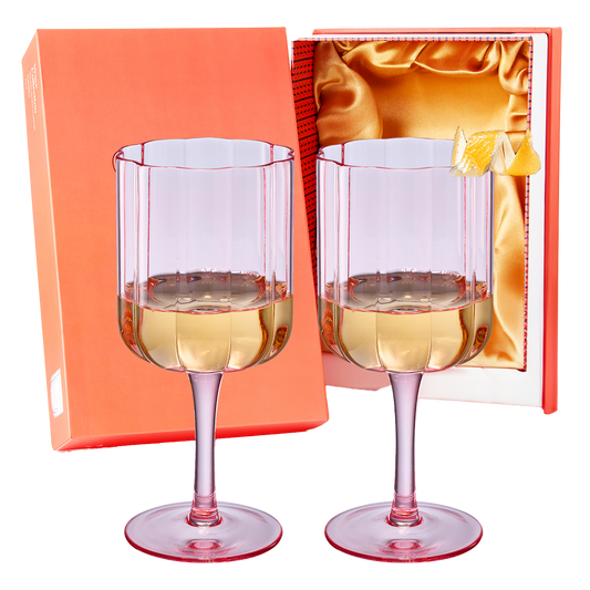 Flower Vintage Wine Glassware - Set of 2-13 oz Colorful Cocktail, Martini & Champagne Glasses, Prosecco, Mimosa Glasses Set, Cocktail Glass Set, Bar Glassware Luster Glasses 7" X 3" (Pink)-0