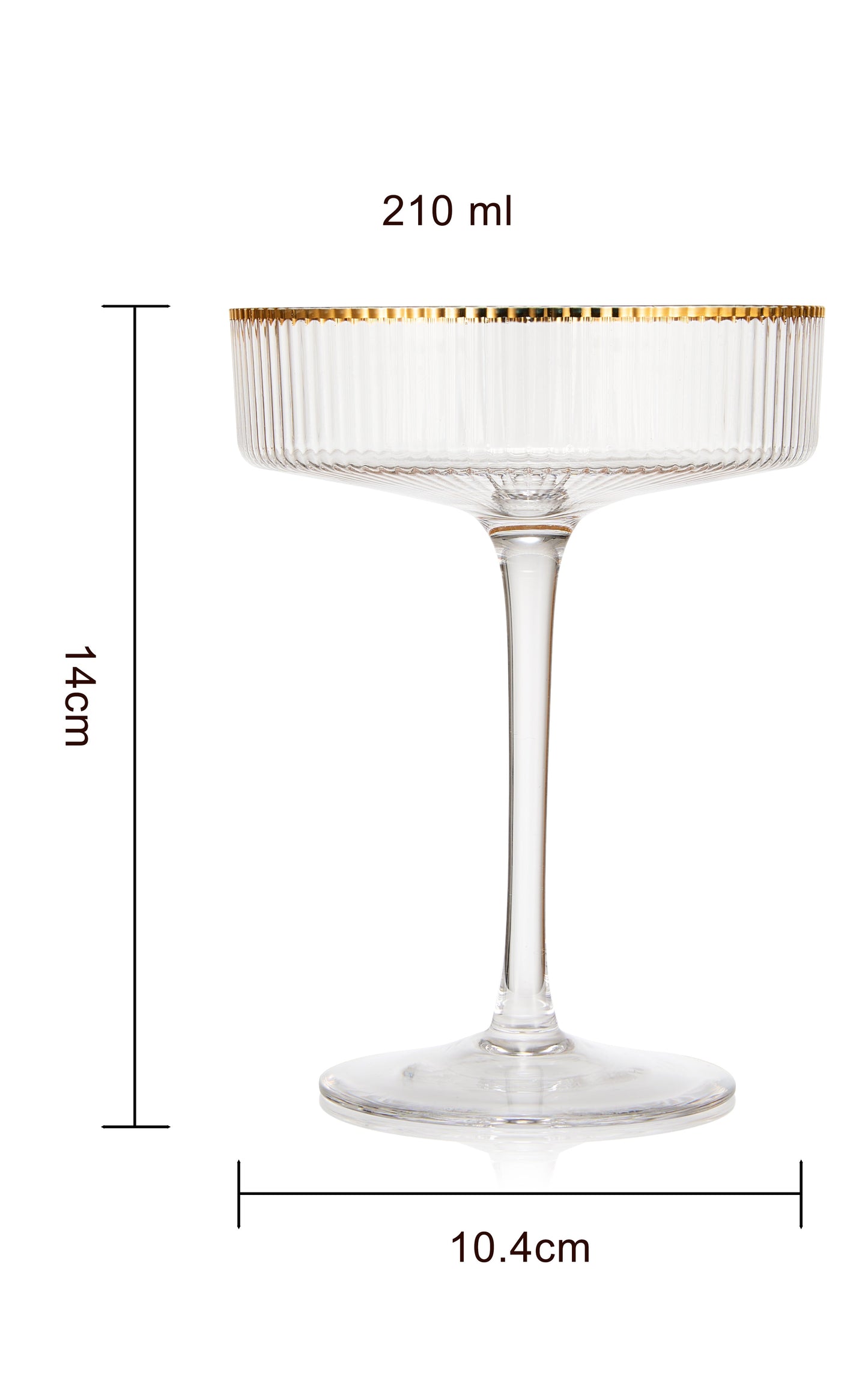 Ribbed Coupe Cocktail Glasses With Gold Rim 8 oz | Set of 2 | Classic Manhattan Glasses For Cocktails, Champagne Coupe, Ripple Coupe Glasses, Art Deco Gatsby Vintage, Crystal with Stems-3