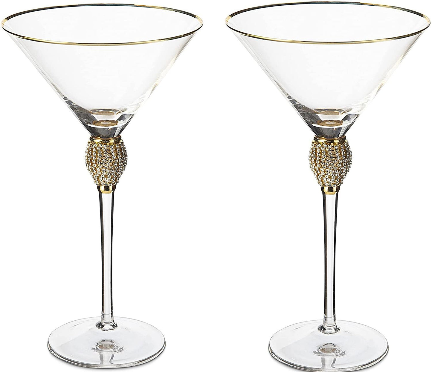 Diamond Collection 2 Piece Stemmed Martini Set - Rhinestone For Drinking Martinis, Manhattans, Vodka, Gin, Cocktails Gold Accent Cocktail Glasses, Perfect For Any Bar or Party 10oz - Swarovski Style-4