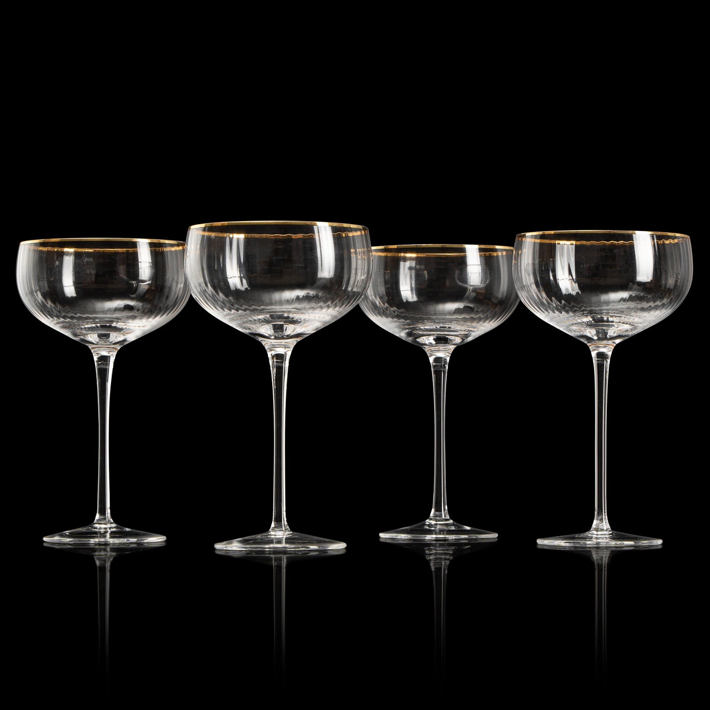 Gold Rim Glasses 7 oz, Set of 4 Gold Rim Classic Manhattan Glasses For Martini, Cocktails, Champagne, Wine - The Wine Savant (Ribbed)-1