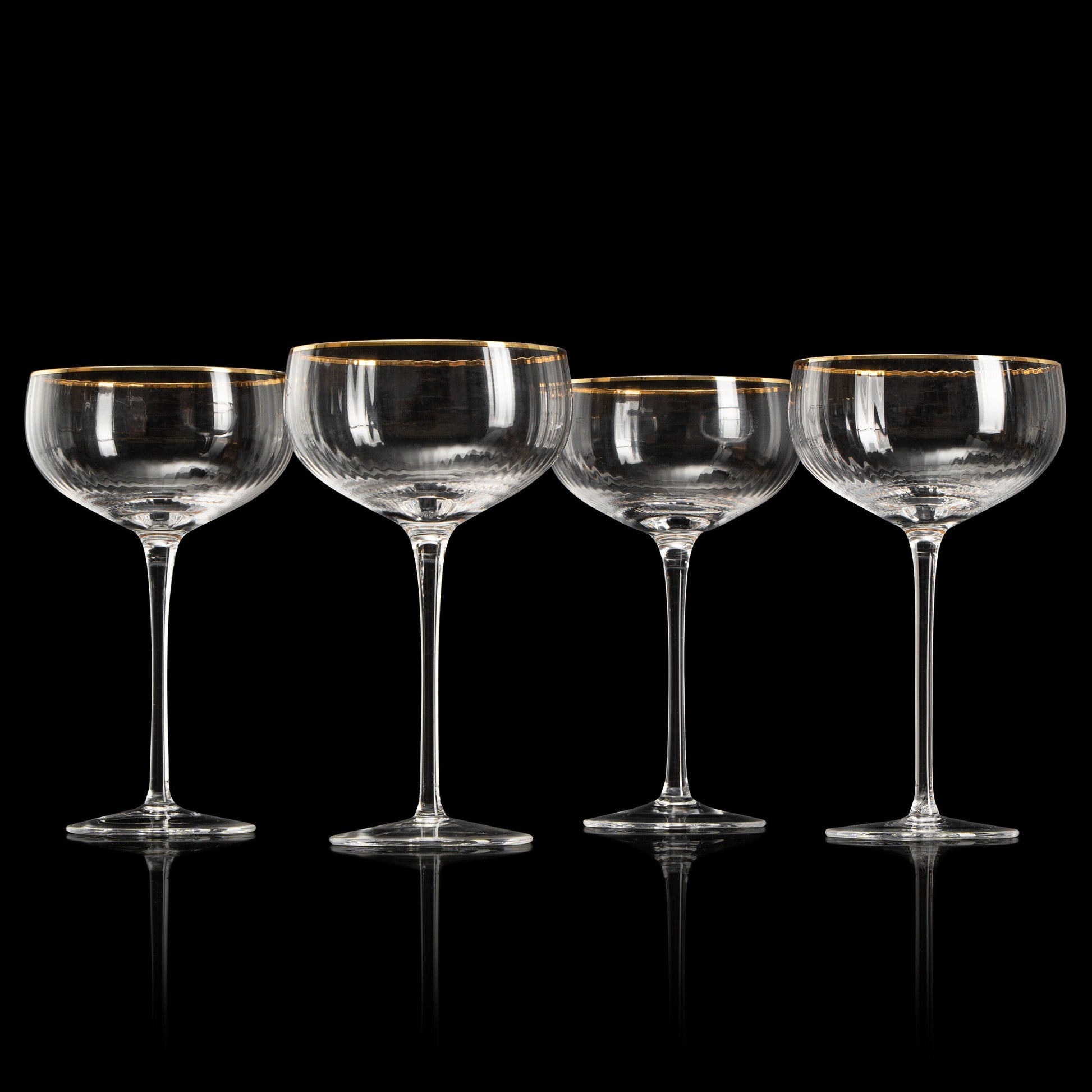 Gold Rim Glasses 7 oz, Set of 4 Gold Rim Classic Manhattan Glasses For Martini, Cocktails, Champagne, Wine - The Wine Savant (Ribbed)-1