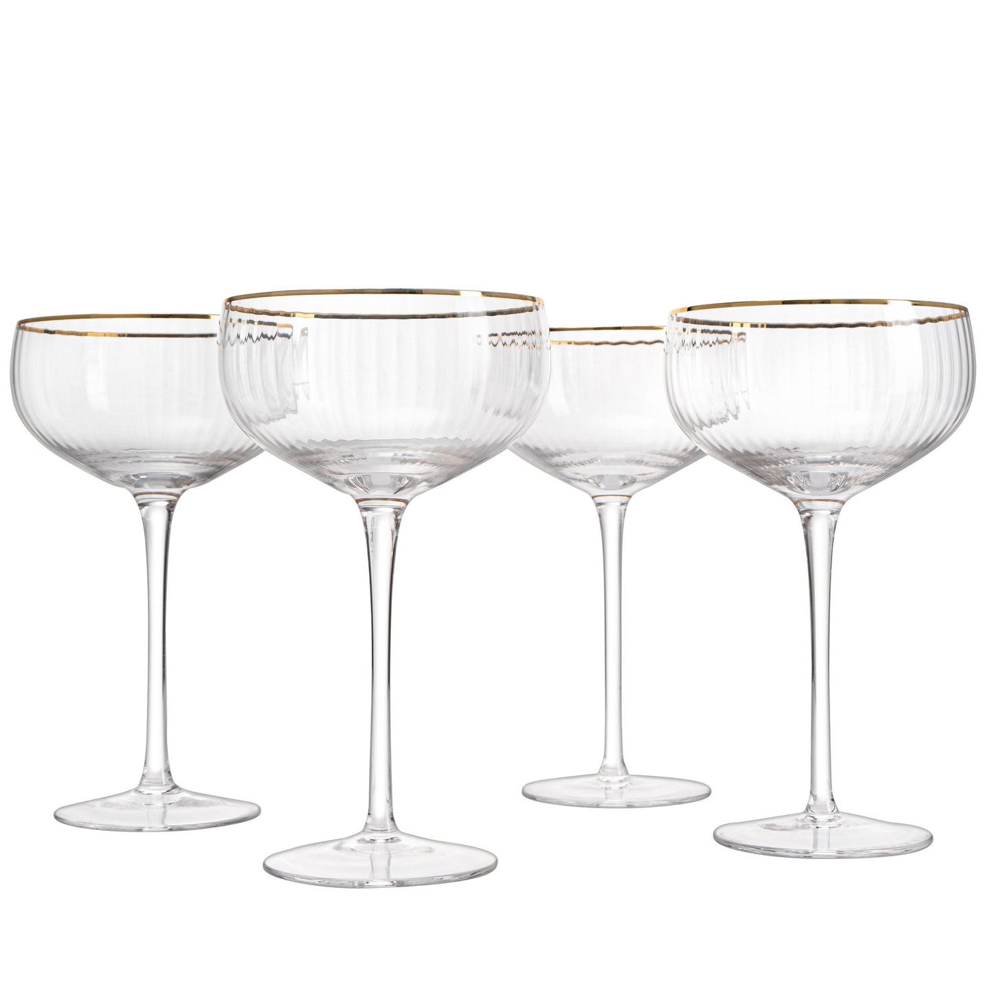 Gold Rim Glasses 7 oz, Set of 4 Gold Rim Classic Manhattan Glasses For Martini, Cocktails, Champagne, Wine - The Wine Savant (Ribbed)-5