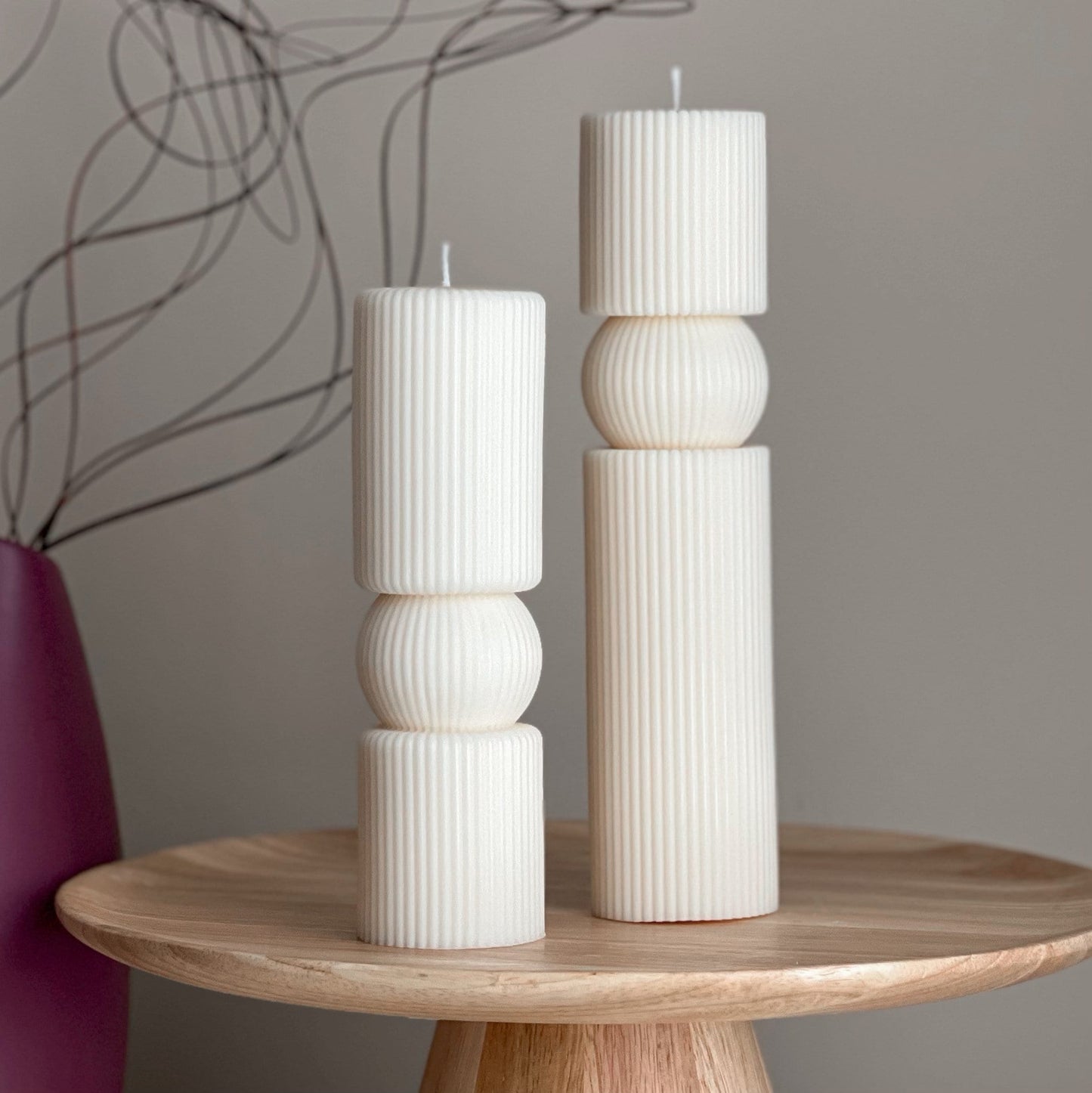 Roman Ribbed Tall Pillar Candle Set-0