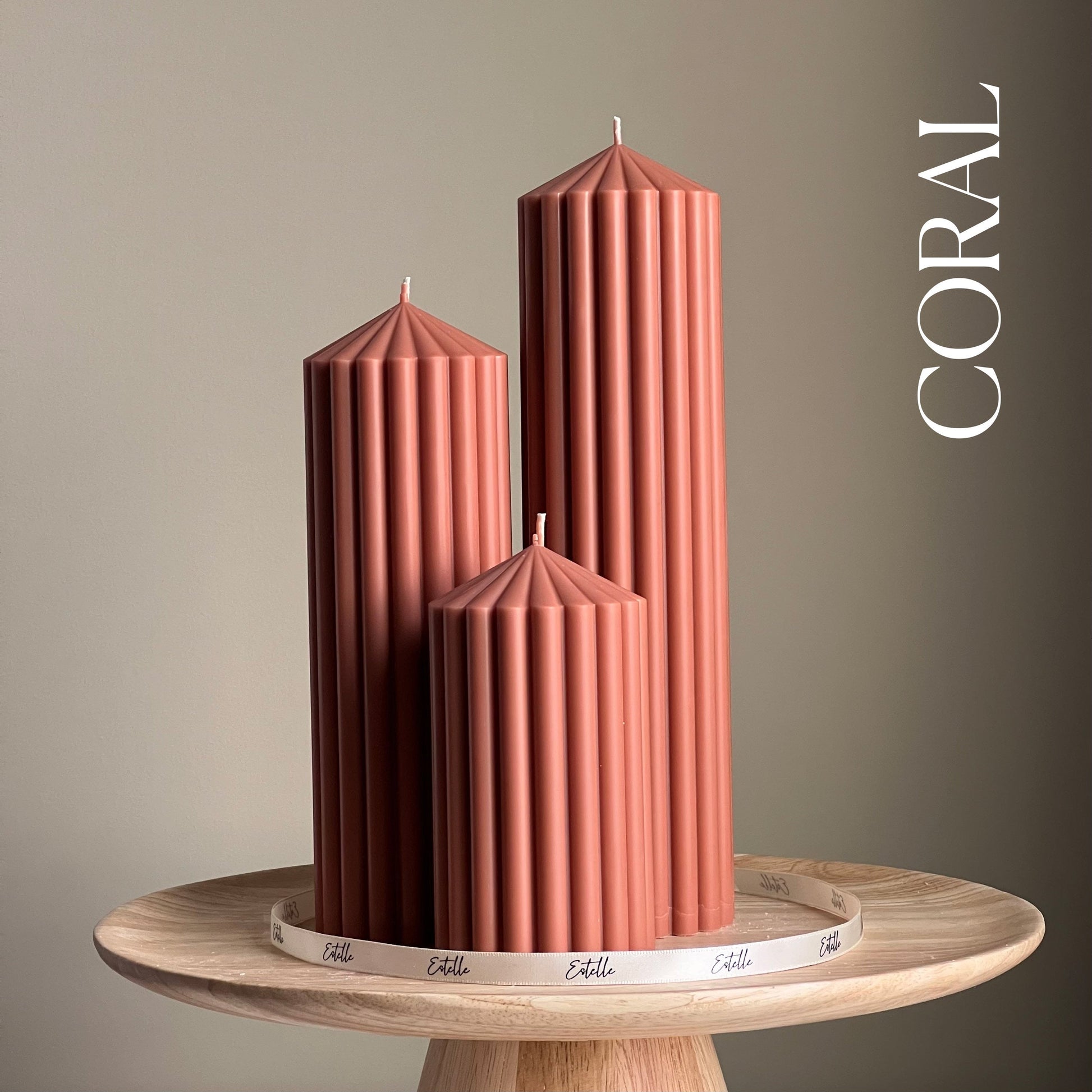 Huge Ribbed Peak Pillar Candle Trio-1