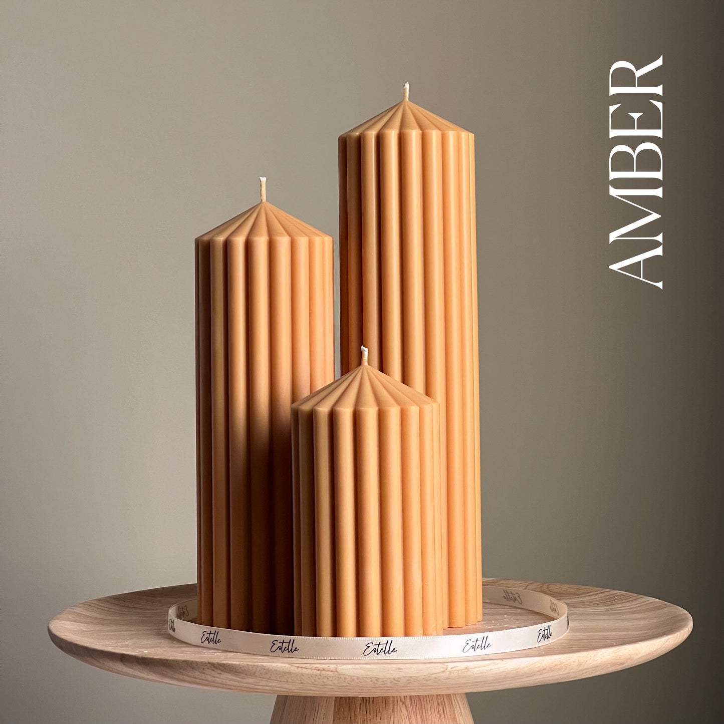Huge Ribbed Peak Pillar Candle Trio-5
