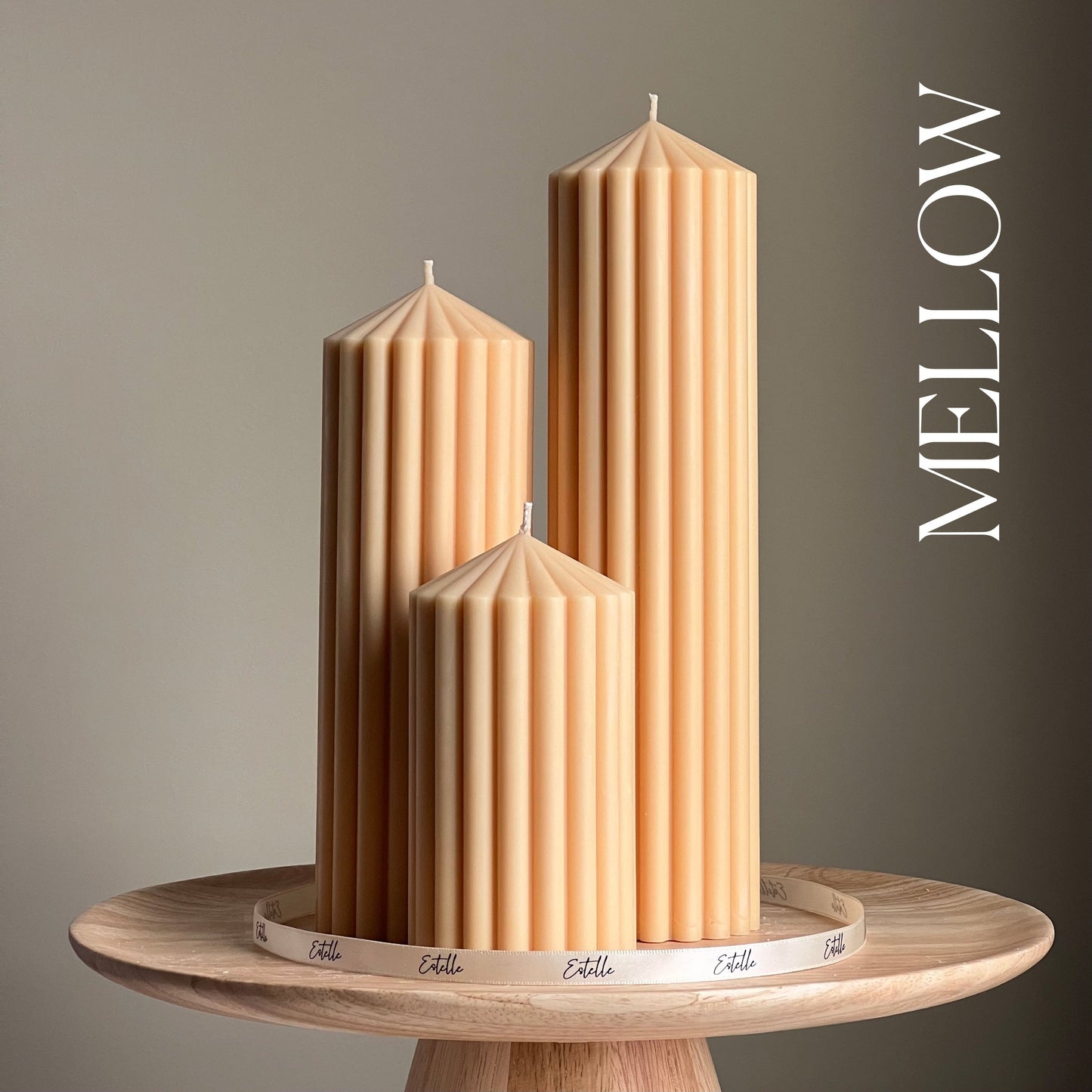 Huge Ribbed Peak Pillar Candle Trio-4