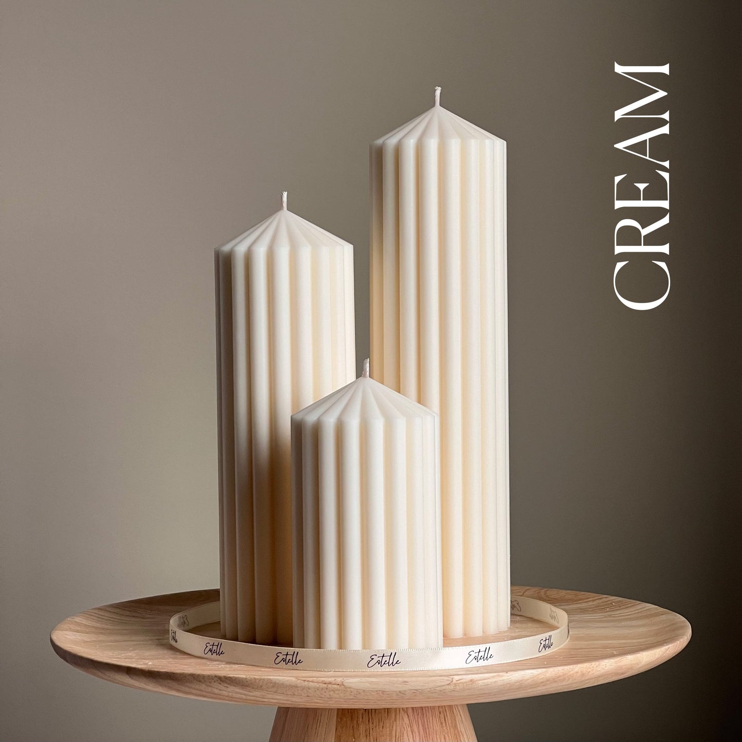 Huge Ribbed Peak Pillar Candle Trio-3