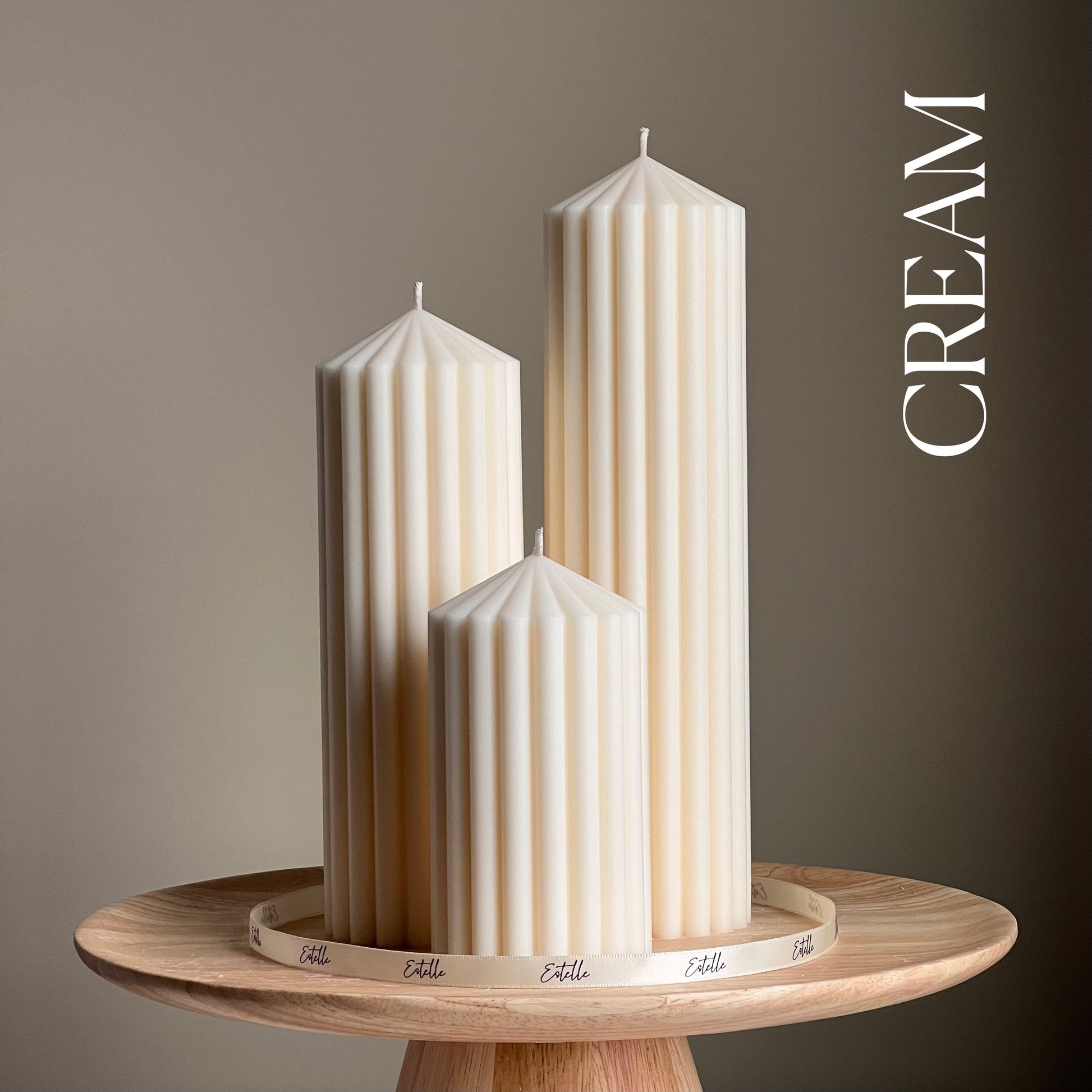 Huge Ribbed Peak Pillar Candle Trio-3