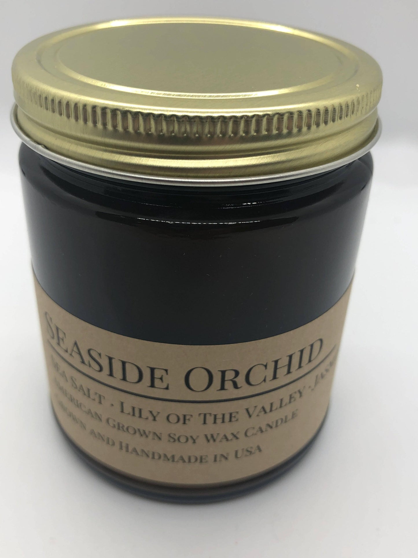 Seaside Orchid Soy Wax Candle | 9 oz Amber Apothecary Jar-4