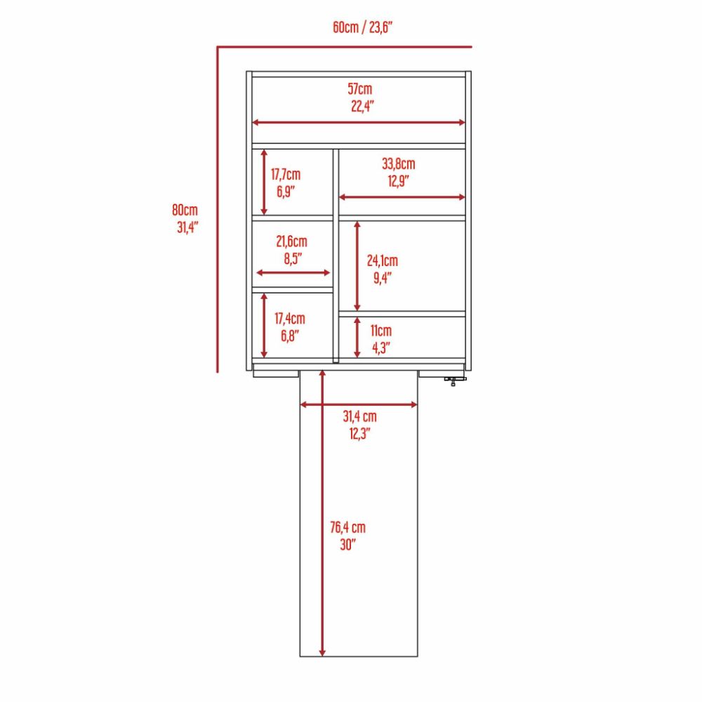 Foldable Table Tacoma, Seven Interior Shelves, White Finish-7