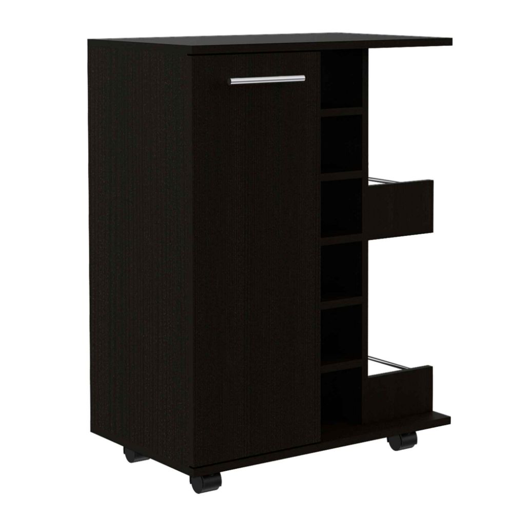 Bar Cart Wells, Four Casters, Black Wengue Finish-5