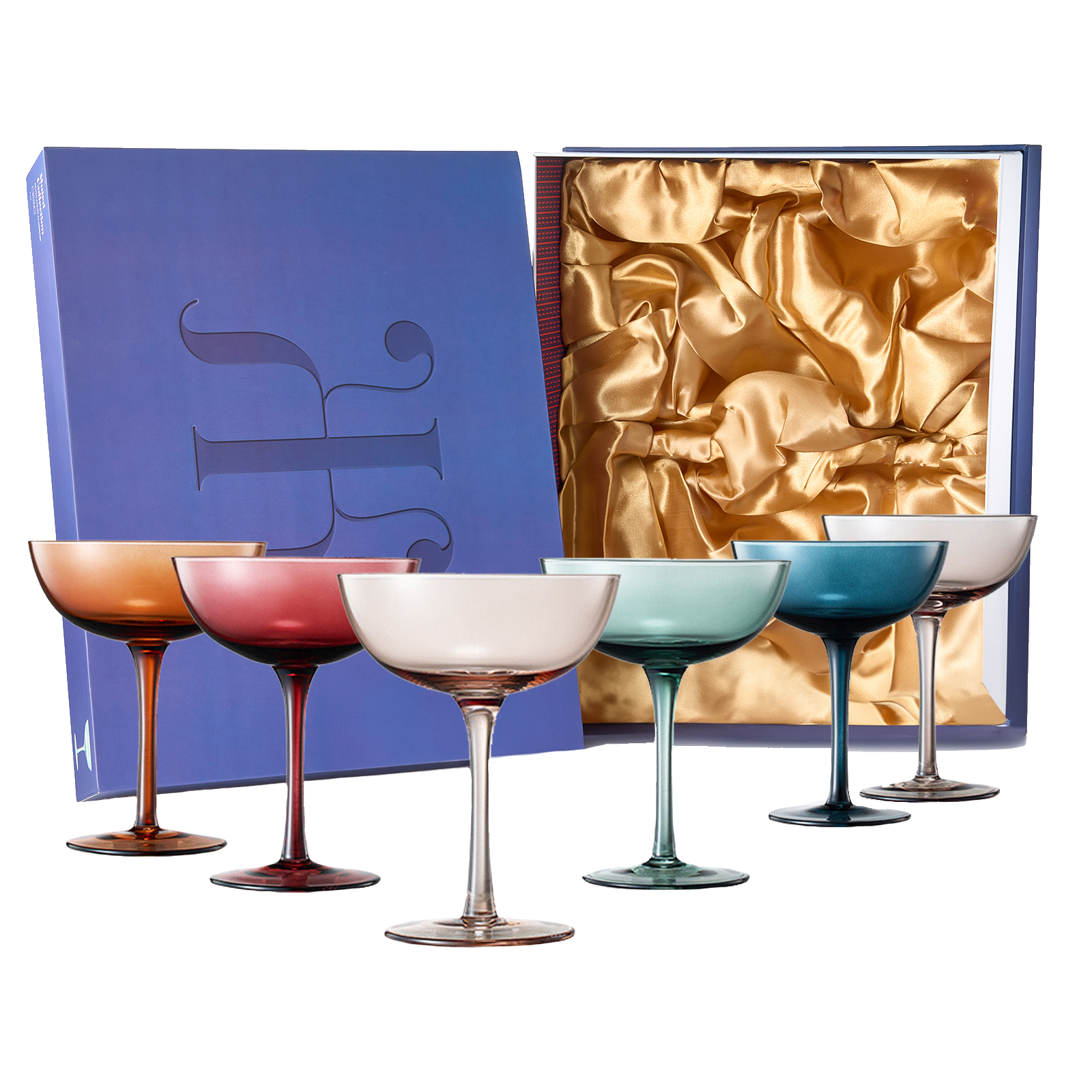 Cocktail & Champagne Coupe Glasses Coupe Cocktail Glasses 7 oz | Set of 6 | Pastel Colored Crystal Cocktail Glassware for Champagne, Martini, Manhattan Goblet Cocktails, Glassware - Luxury Gift Box-0