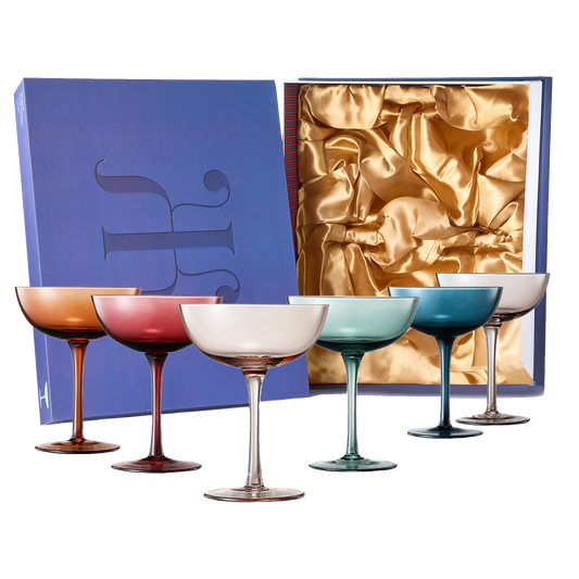 Cocktail & Champagne Coupe Glasses Coupe Cocktail Glasses 7 oz | Set of 6 | Pastel Colored Crystal Cocktail Glassware for Champagne, Martini, Manhattan Goblet Cocktails, Glassware - Luxury Gift Box-0