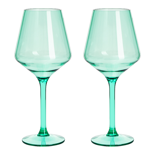 Floating Wine Glasses for Pool - Set of 2-15 OZ Shatterproof Poolside Wine Glasses, Tritan Plastic Reusable Stemware, Beach Outdoor Cocktail, Wine, Champagne, Water Glassware - Spring Summer (Green)-0