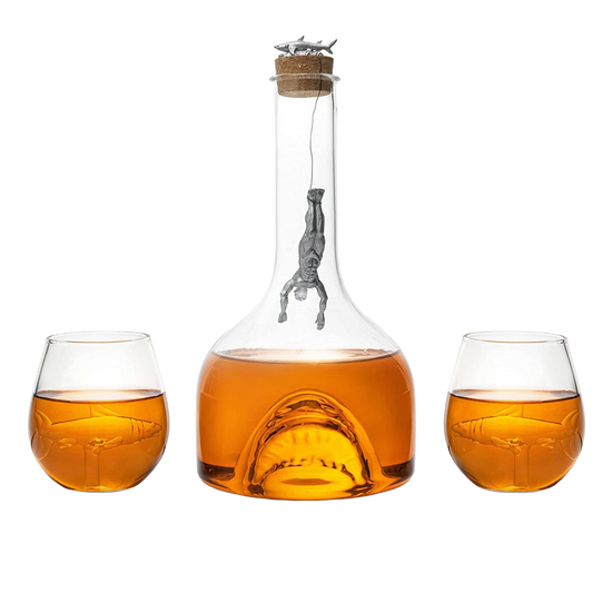 Shark Wine & Whiskey Decanter & Glasses Set by The Wine Savant - 1000ml Shark Decanter with 2 10oz Glasses - Shark Figurine, Aquatic Home Decor, Whiskey Gifts for Sea Lovers, Nautical Gifts, Gift Set-0