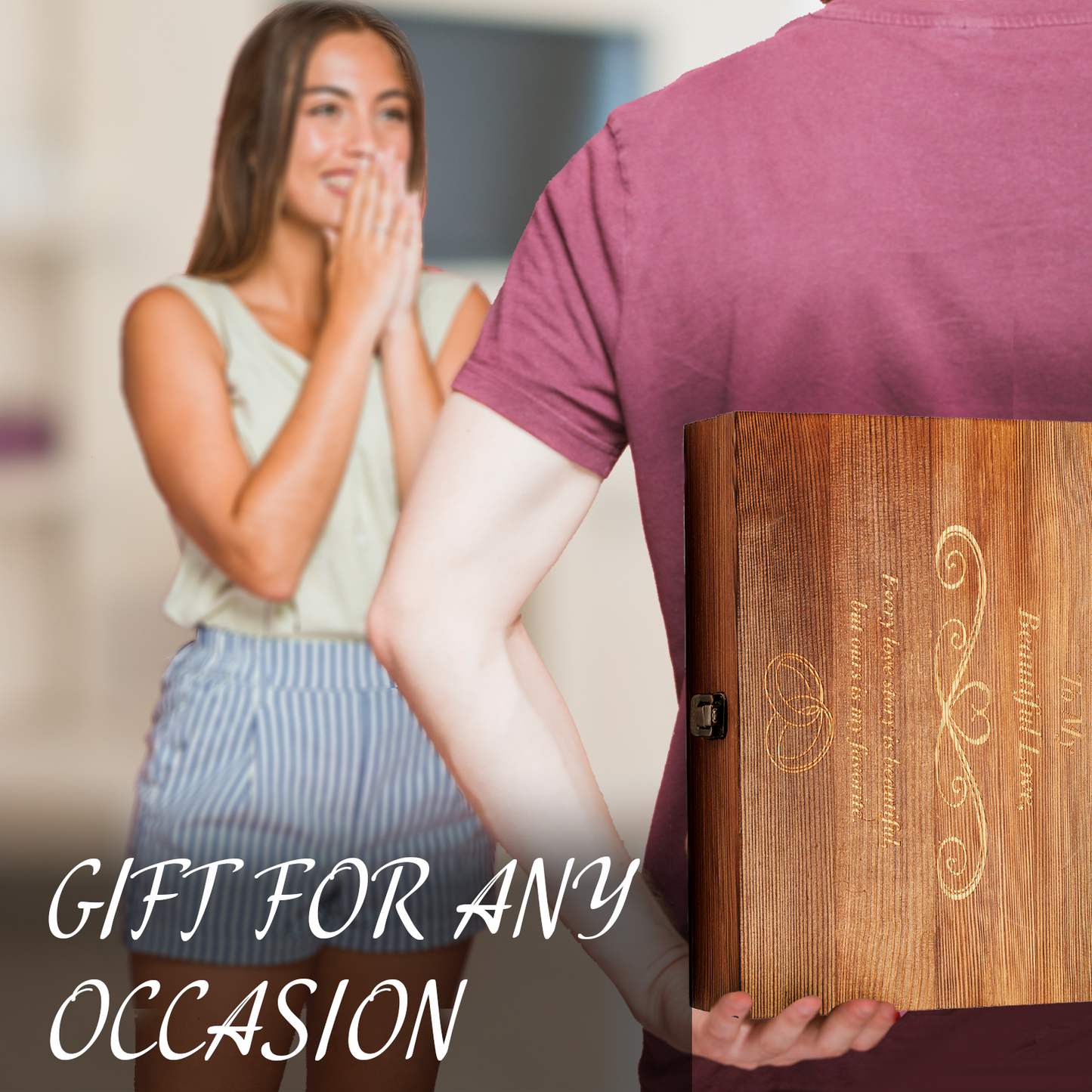 Anniversary, Birthday & Everyday 24K Gold Rose Love Box for Wife, Her, Women - Engraved Wooden Set 'To My Beautiful Love' Inscription, Includes Crystal Heart - For Birthday 1st Anniversaries-4