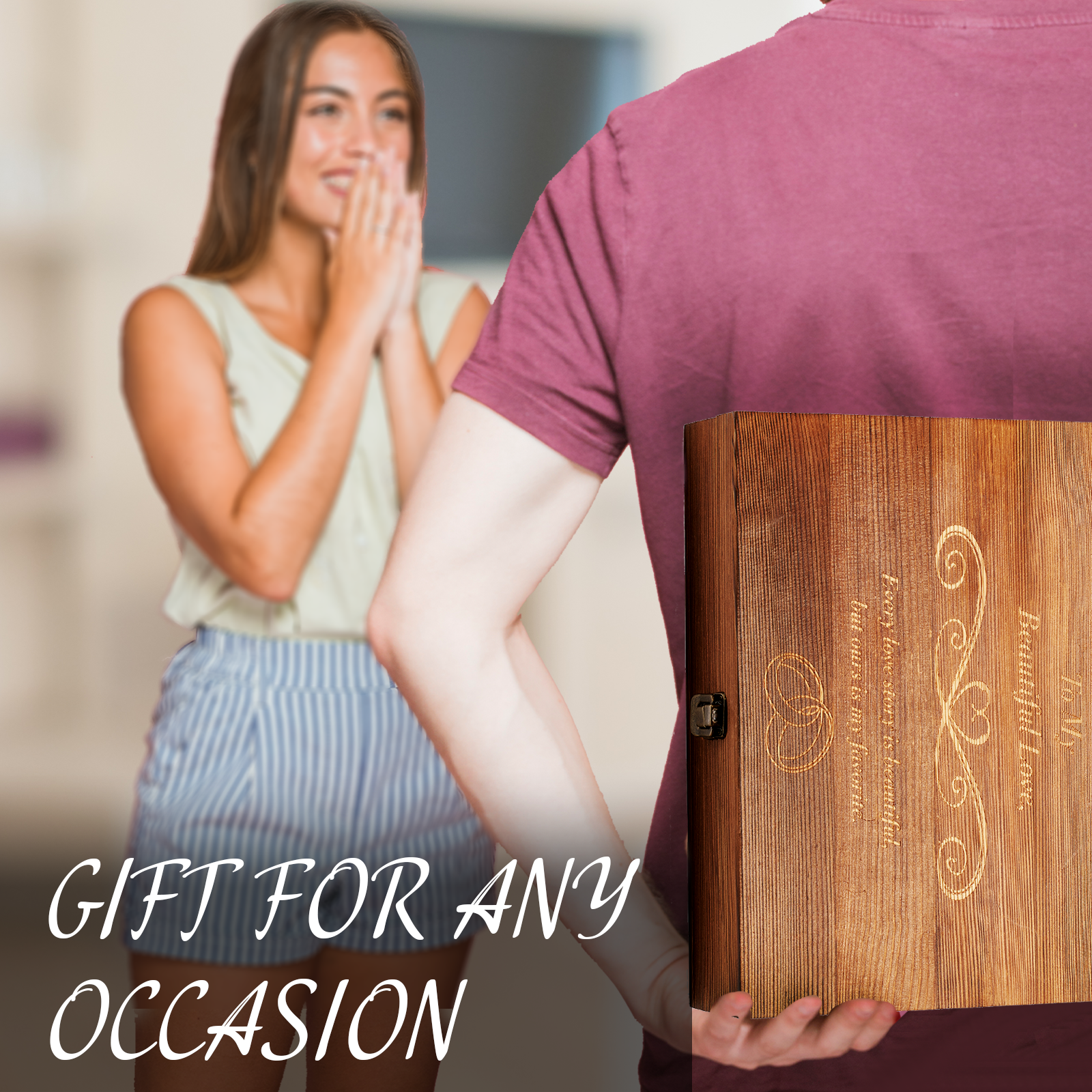 Anniversary, Birthday & Everyday 24K Gold Rose Love Box for Wife, Her, Women - Engraved Wooden Set 'To My Beautiful Love' Inscription, Includes Crystal Heart - For Birthday 1st Anniversaries-4